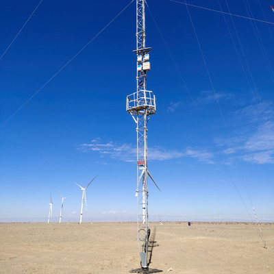 Precyzyjna, ocynkowana wieża anemometryczna o długości 60 m do oceny zasobów farm wiatrowych z wielopoziomowymi wspornikami czujników i zabezpieczeniami zapobiegającymi wspinaniu się