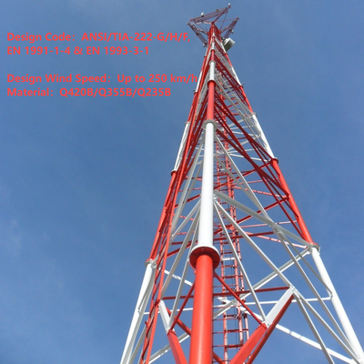 Precyzyjna wieża kratowa z rur stalowych z trzema nogami do stacji bazowej 4G 5G 20 m 30 m 45 m 60 m Odporny na wiatr maszt telekomunikacyjny ocynkowany ogniowo